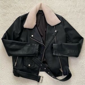 Topshop Womens Faux Leather Biker Jacket with Collar